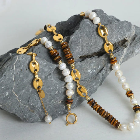 Freshwater Pearl Tiger Eye Stone Pig Nose Bracelet - V.I.P Digital Presence