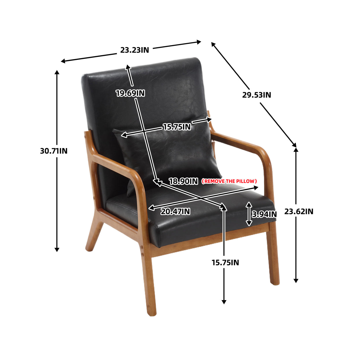 COOLMORE modern style chair, solid wood cushion lounge armchair with a pillow (black PU) - V.I.P Digital Presence