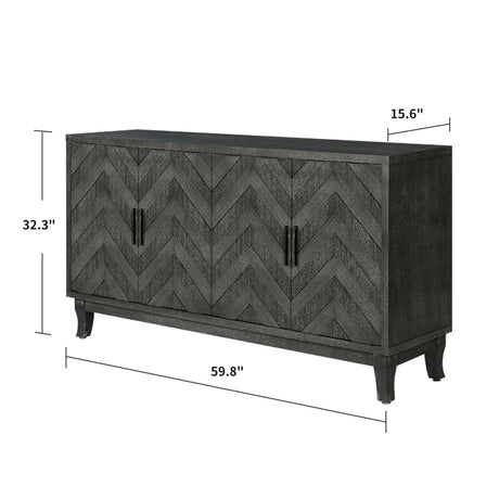 Stronger Vintage Style Buffet Cabinet Lacquered Accent Storage 4 Door Wooden Cabinets Taupe Grey - V.I.P Digital Presence