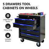 5 DRAWERS MULTIFUNCTIONAL TOOL CART WITH WHEELS-BLACK+BLUE - V.I.P Digital Presence