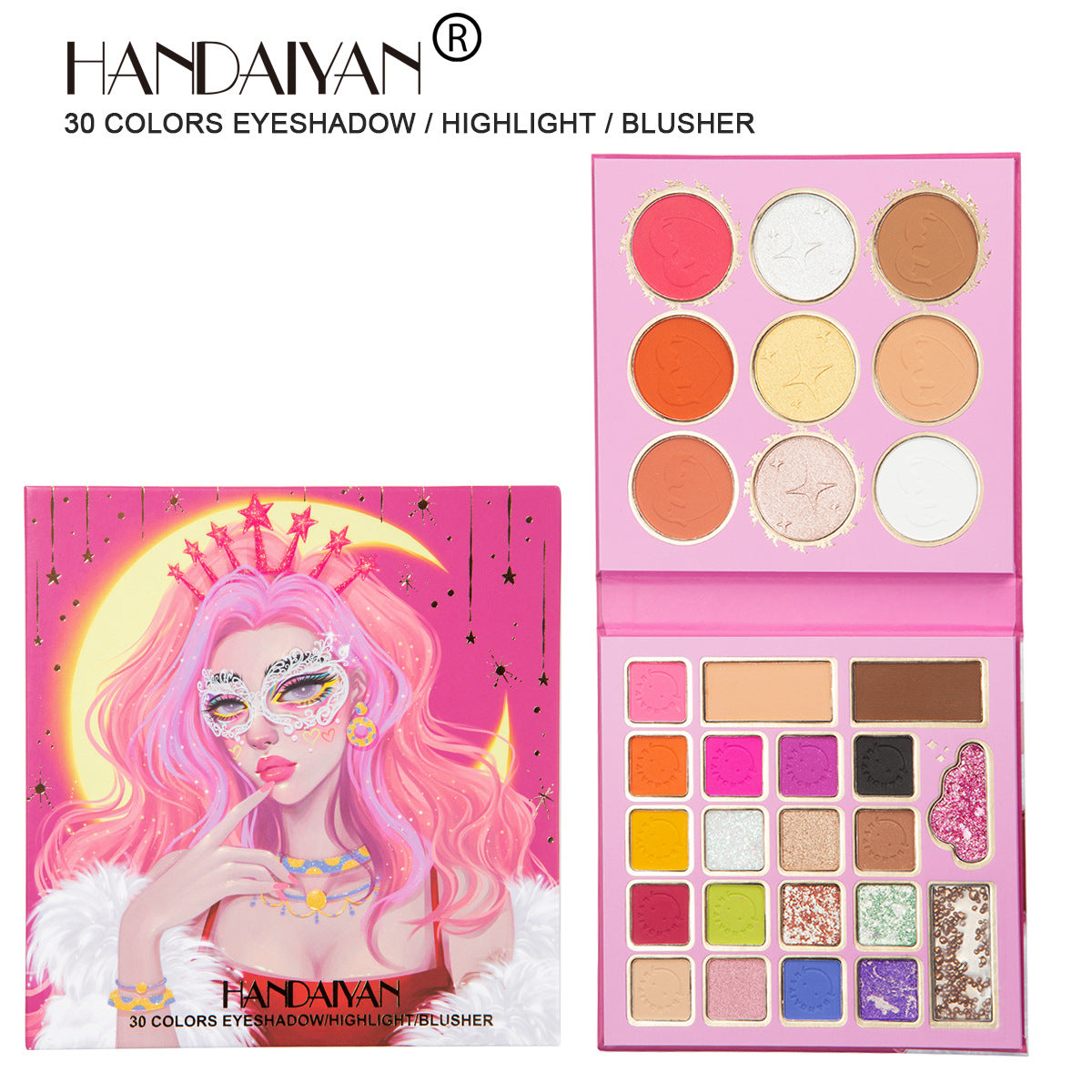 HANDAIYAN 30 Colors Mask Queen Eyeshadow Palette Eyeshadow + Blush + Contouring Highlight Makeup - V.I.P Digital Presence