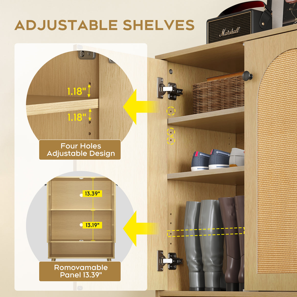 Shoe Storage Cabinet with Adjustable Plates Natural doors - V.I.P Digital Presence