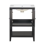 24" Black Modern Sleek Bathroom Vanity Elegant Ceramic Sink with Solid Wood Frame Open Style Shelf - V.I.P Digital Presence