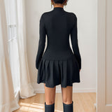 Bowknot Button Decorated Stand Collar Long Sleeve Dress - V.I.P Digital Presence