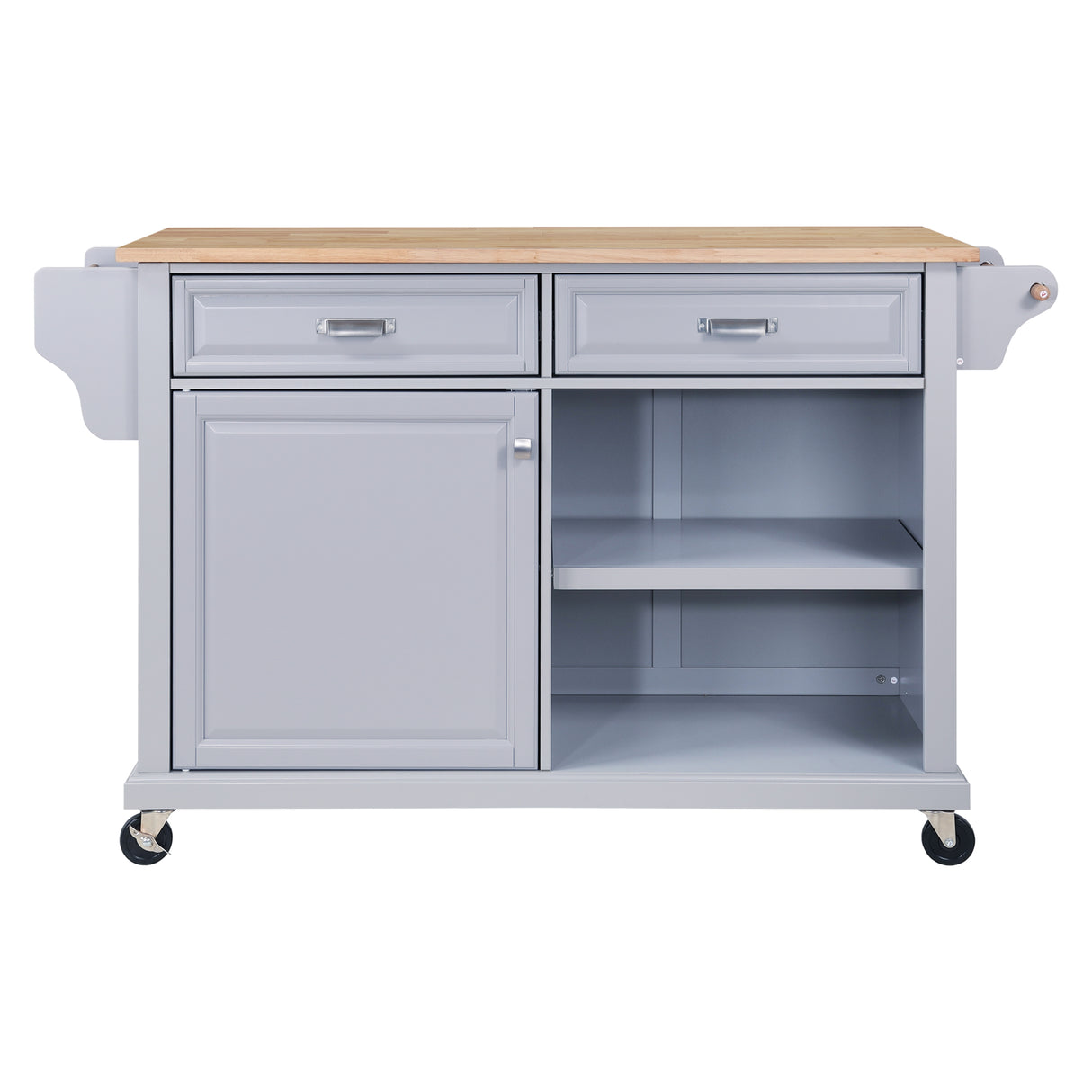 Cambridge Natural Wood Top Kitchen Island with Storage Gray + Solid Wood+MDF