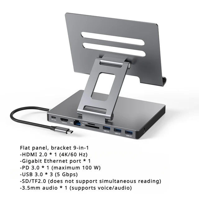 Concentrador/convertidor divisor USB 3.0 con puerto Gigabit Ethernet 4K/60 Hz, soporte giratorio de panel plano, estación de acoplamiento tipo C
