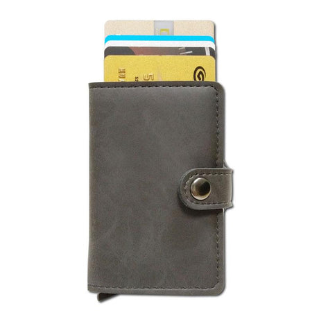 RFID Protected Vintage Automatic Leather Credit Card Holder Men Aluminum Alloy Hasp Business ID Multifunction Cardholder Wallet - V.I.P Digital Presence