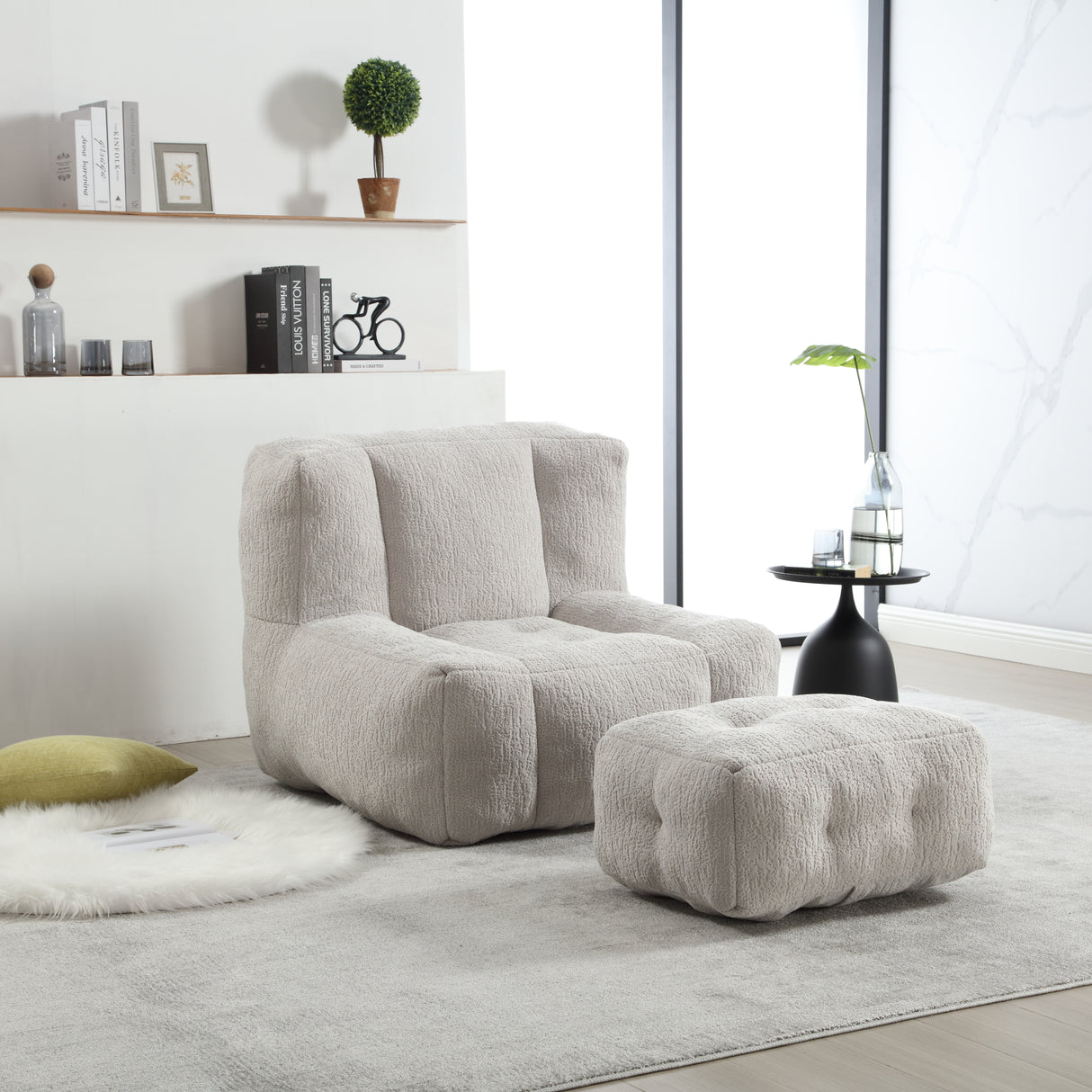 Fluffy bean bag chair Super soft couch chair with memory foam and footstool Indoor modern focus bean bag chair - V.I.P Digital Presence