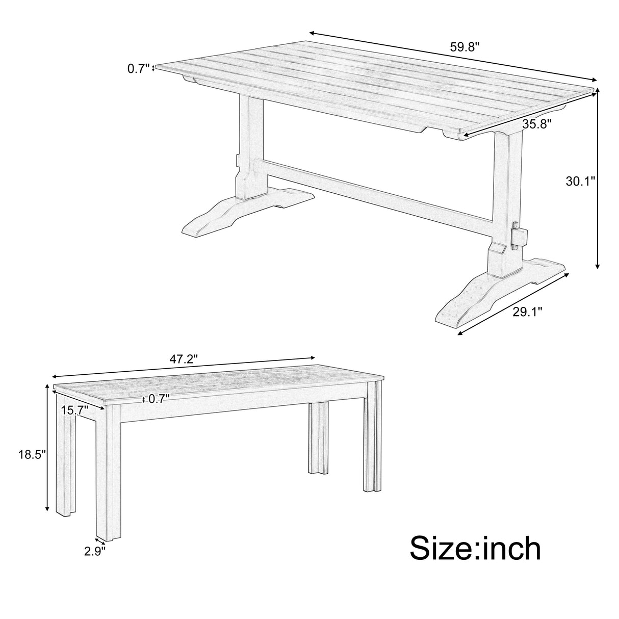 TREXM 3-piece retro dining table, rectangular stand table, and 2 4-person wooden stools (made of natural wood) - V.I.P Digital Presence