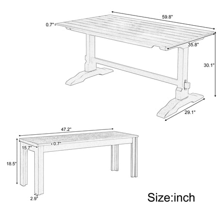 TREXM 3-piece retro dining table, rectangular stand table, and 2 4-person wooden stools (made of natural wood) - V.I.P Digital Presence