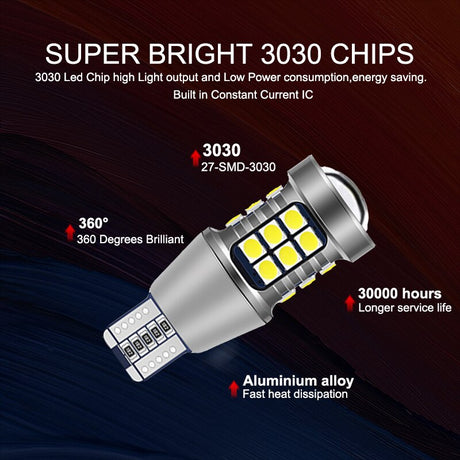 NLpearl 2x Signal Lamp W16W LED T15 921 912 Bulb Super Bright 3030 27SMD T15 Led Canbus Auto Backup Reserve Lights Tail Lamp 12V - V.I.P Digital Presence