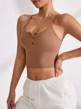 Ribbed Half Button Cropped Active Cami - V.I.P Digital Presence