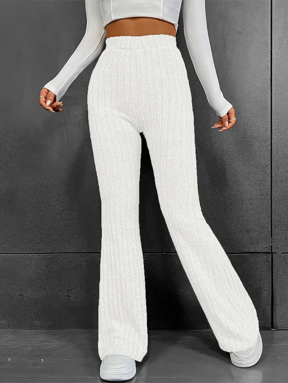 Fashionable and casual solid color micro flared high waisted pants for women - V.I.P Digital Presence
