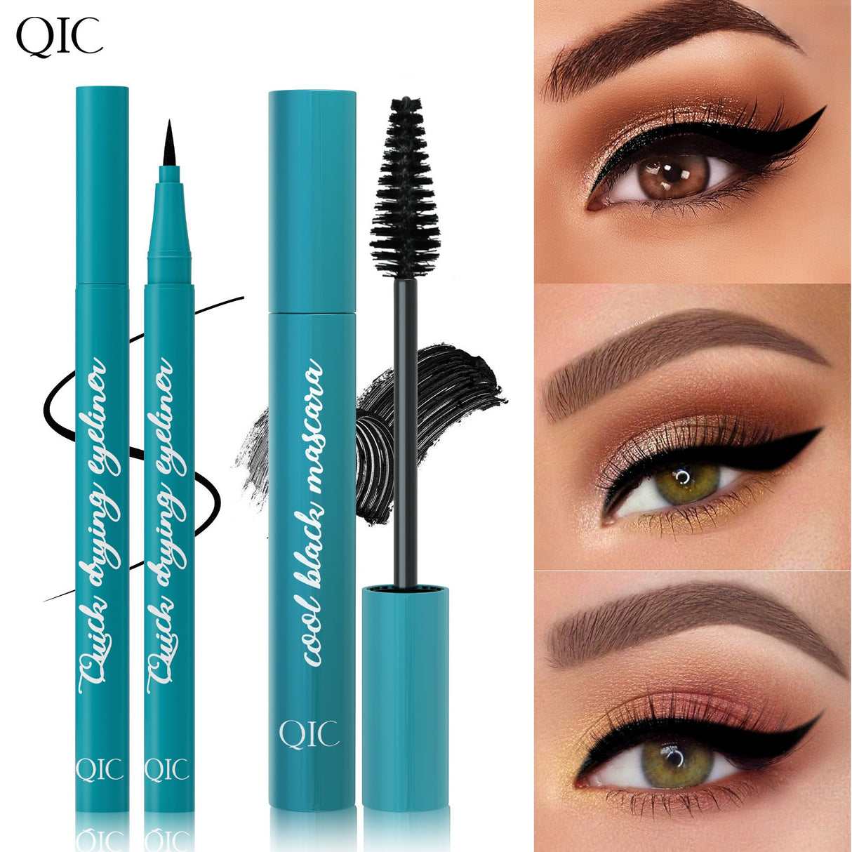 QIC Green Box 2in1 Eyeliner + Mascara Set Waterproof and Smudge-free Long, Thick and Curled Makeup - V.I.P Digital Presence