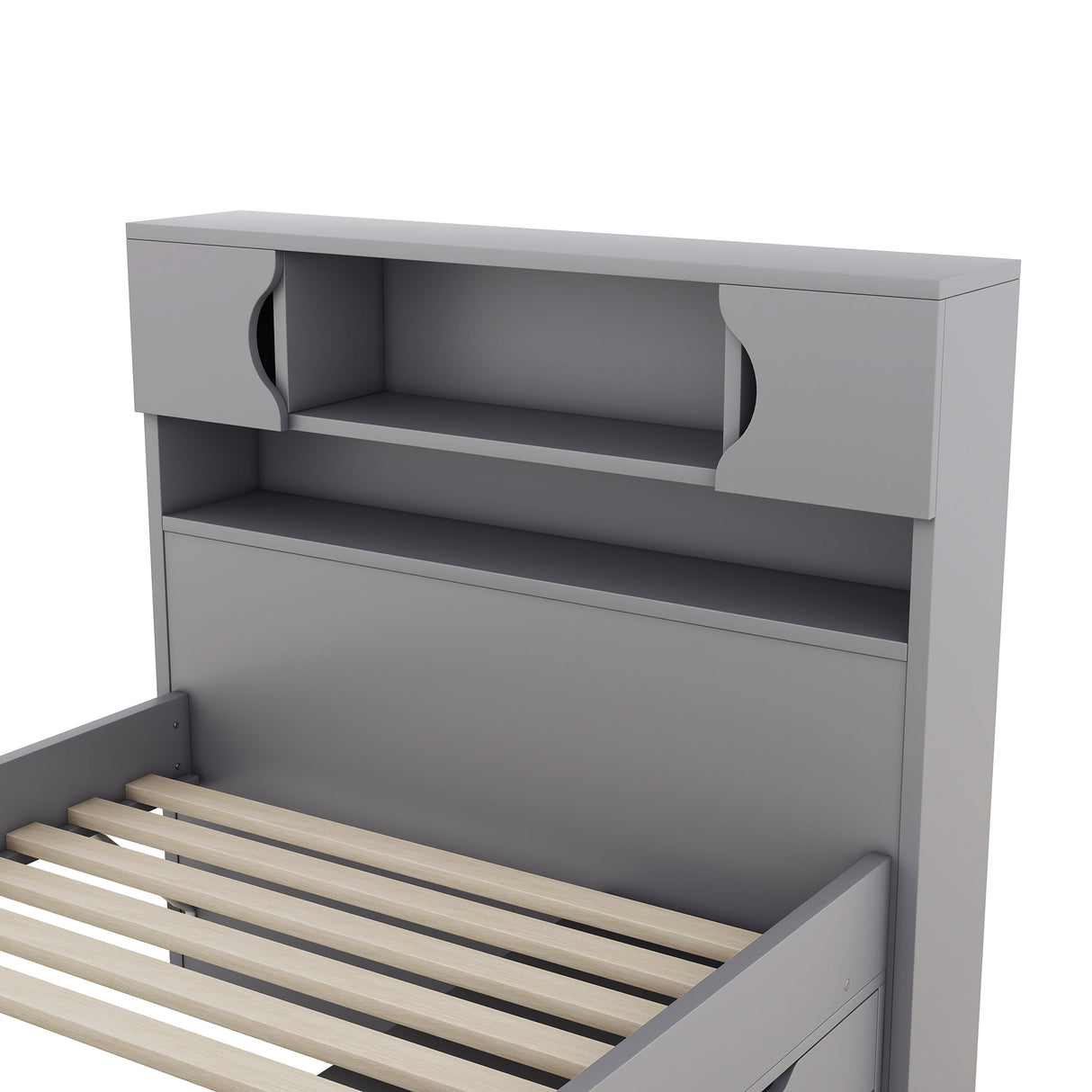 Twin Size Captain Platform Bed Frame with Storage Bookcases and Shelves,Four Drawers, Gray - V.I.P Digital Presence