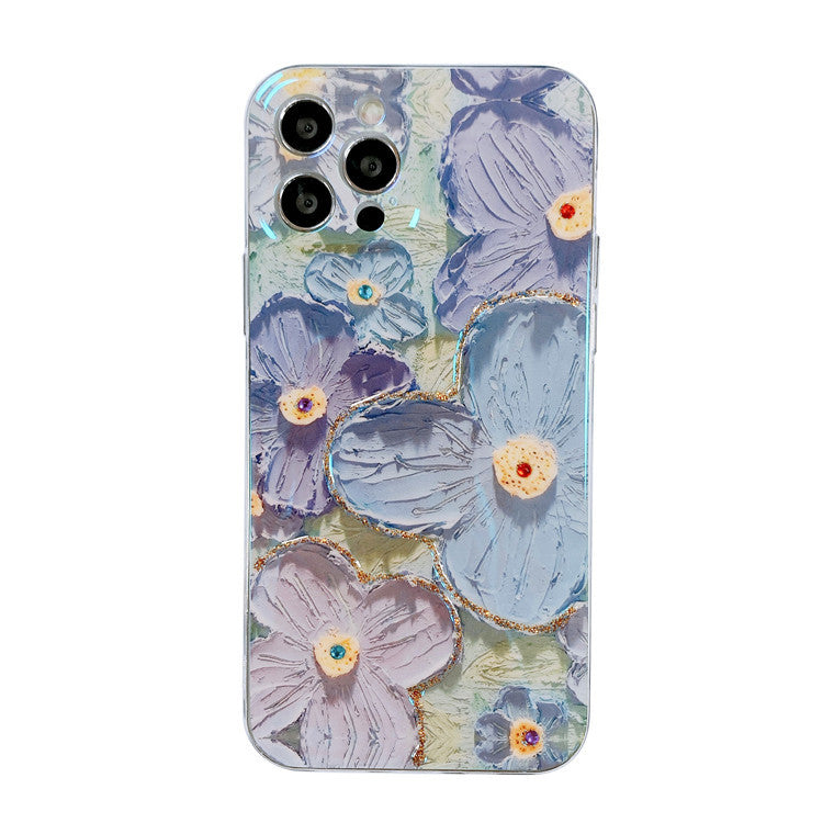 Pintura al óleo de margaritas moradas y azules, ideal para Apple 8plus/13, funda para iPhone 12ProMax Soft 11 