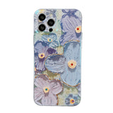 Pintura al óleo de margaritas moradas y azules, ideal para Apple 8plus/13, funda para iPhone 12ProMax Soft 11 