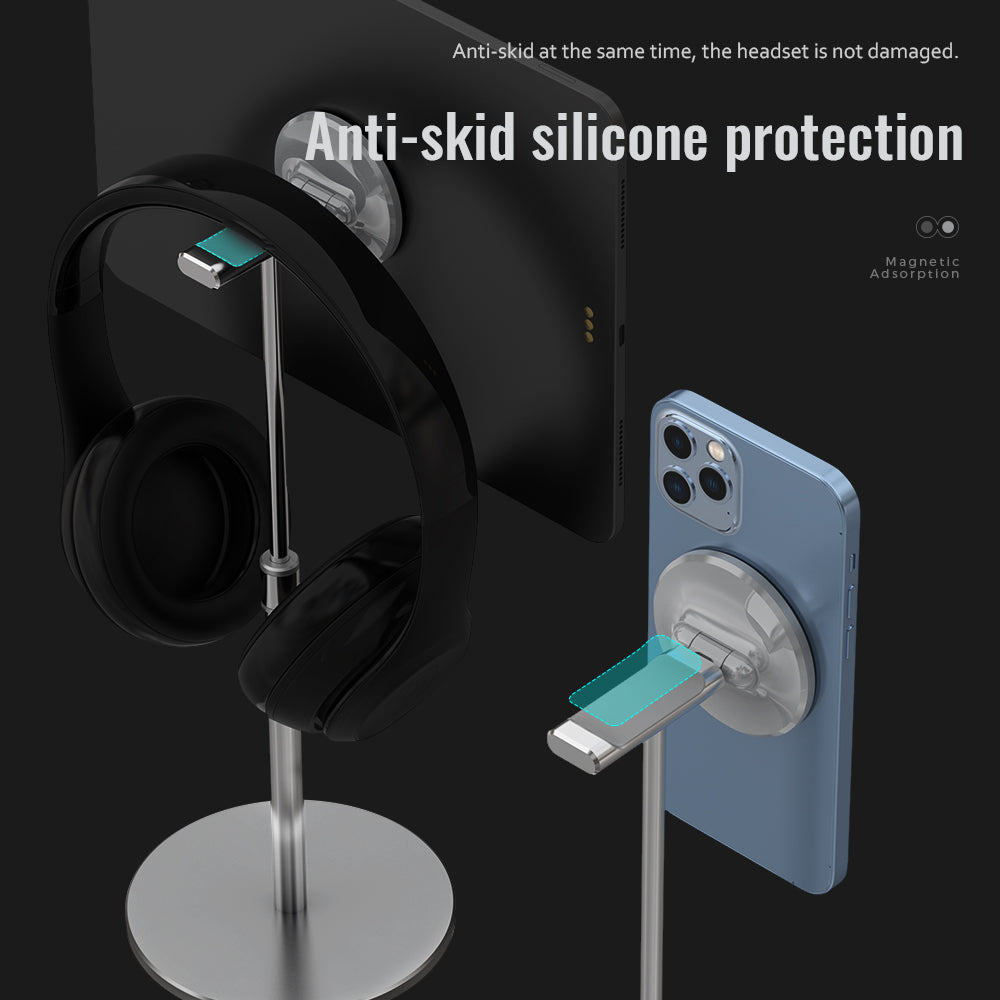 Soporte de auriculares colgante con elevación de disco facial, apto para iPad de Apple, teléfono móvil y tableta, soporte magnético universal. 