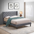 Velvet Button Tufted-Upholstered Bed with Wings Design - Strong Wood Slat Support - Easy Assembly - Gray Queen platform bed - V.I.P Digital Presence