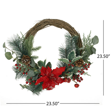 23.5" POINSETTIA/BERRY/EUCALYPTUS HALF WREATH - V.I.P Digital Presence