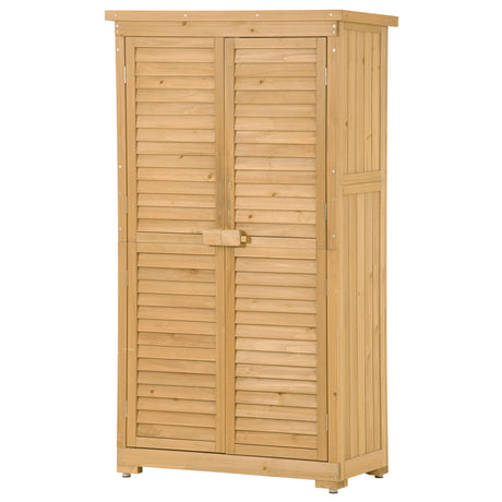 Wooden Garden Shed 3-tier Patio Storage Cabinet Outdoor Organizer Wooden Lockers with  Wood (Natural Wood Color -Shutter Design) - V.I.P Digital Presence
