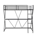Twin Size Loft Bed with Desk Ladder and Full-Length Guardrails  X-Shaped Frame Black
