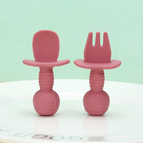 Licking Spoon for Baby Learning to Eat Training Spoon Short Handle Baby Supplementary Food Silicone Soft Spoon Fork Spoon Tableware 2-piece Set - V.I.P Digital Presence