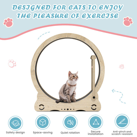 Indoor cat treadmill with carpet, tear device and latch natural wood, 39.4 inches long x 13.2 inches wide x 41.3 inches high - V.I.P Digital Presence