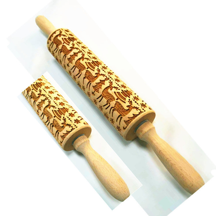 Wooden Rolling Pin Beechwood Laser Engraved Printed Rolling Pin Embossing Christmas Flip Sugar Cookie Rolling Pin - V.I.P Digital Presence