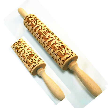 Wooden Rolling Pin Beechwood Laser Engraved Printed Rolling Pin Embossing Christmas Flip Sugar Cookie Rolling Pin - V.I.P Digital Presence