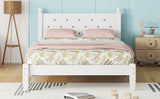 Twin Bed with Button-Decoration Headboard, with Bed Slats,White - V.I.P Digital Presence