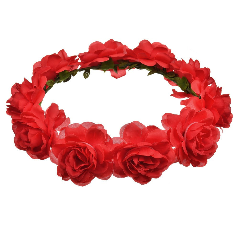 Bohemian Beach Rose Blossom Hair Hoop Bride Flower Ring Hair Strap - V.I.P Digital Presence