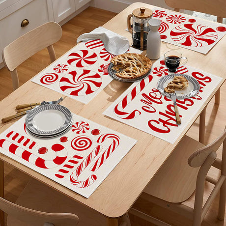 Christmas meal mat linen candy letter printed table mat living room dining table decoration insulation mat - V.I.P Digital Presence