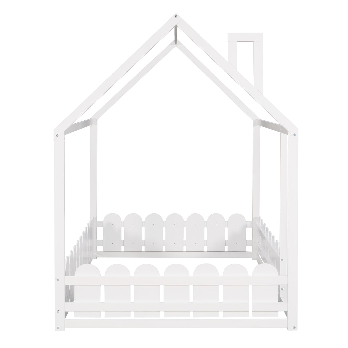 (Slats are not included) Full Size Wood Bed House Bed Frame with Fence for Kids Teens Girls Boys (White ) - V.I.P Digital Presence