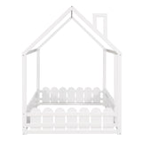 (Slats are not included) Full Size Wood Bed House Bed Frame with Fence for Kids Teens Girls Boys (White ) - V.I.P Digital Presence
