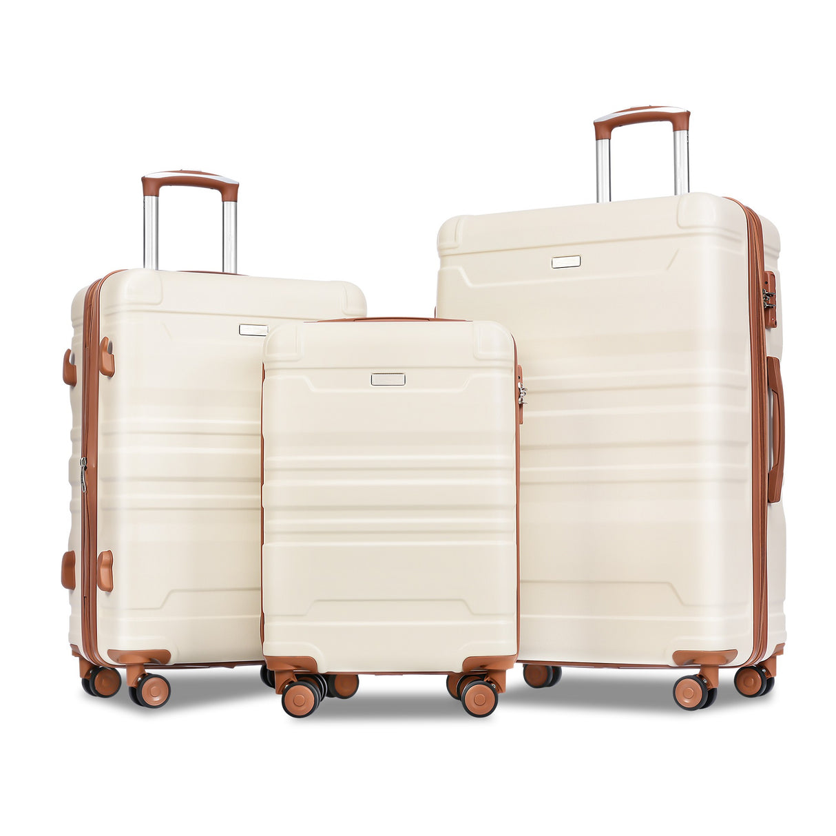 Luggage Sets New Model Expandable ABS Hardshell 3pcs Clearance Luggage (Beige and Brown)