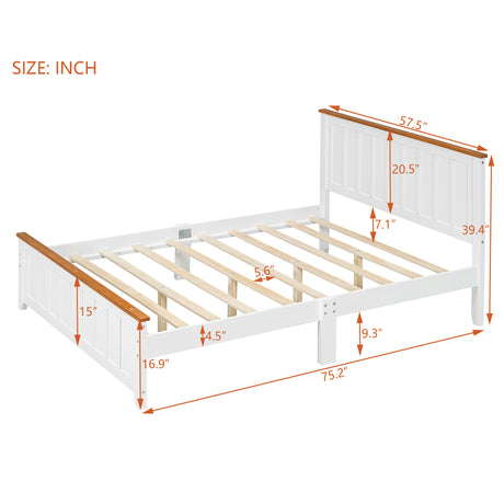 Full Size Wood Platform Bed Wooden Slat Support, Vintage Simple Bed Frame with Rectangular Headboard and Footboard, White - V.I.P Digital Presence