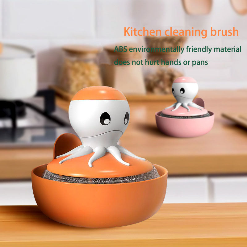 Kitchen Household Detergent Washing Pot Brush Pot Non-Stick Oil Automatic Press Liquid-Filled Steel Wire Ball Dishwashing Brush - V.I.P Digital Presence