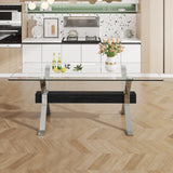 Dining table Modern tempered glass dining table Large modern office desk with silver plated metal legs and MDF crossbars - V.I.P Digital Presence