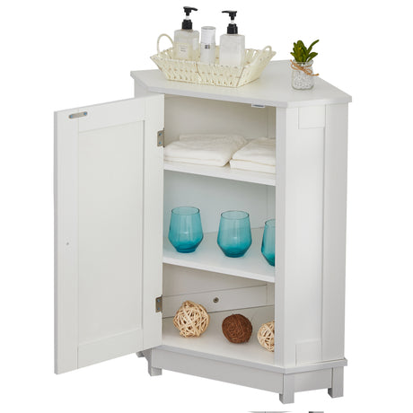 White Bathroom Cabinet Triangle Corner Storage Cabinet with Adjustable Shelf Modern Style MDF Board - V.I.P Digital Presence