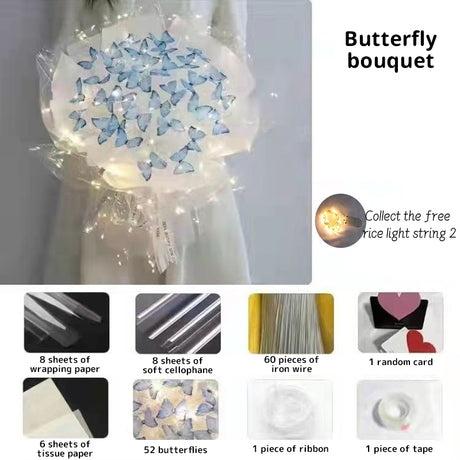 New DIY Butterfly Bouquets Handmade Butterfly Flower Material Package Bouquet with Light String Wedding Decor Gift for Girlfrien - V.I.P Digital Presence
