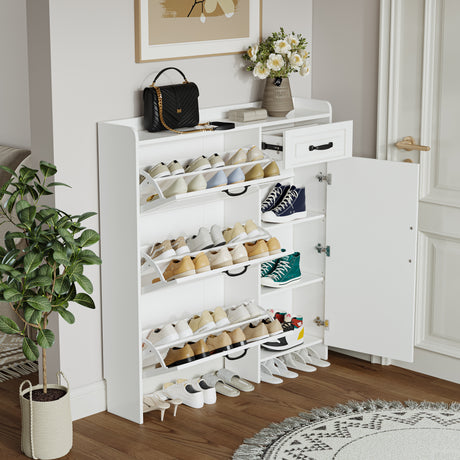 White color shoe cabinet with 4 doors 1 drawers,PVC door with shape ,large space for storage - V.I.P Digital Presence