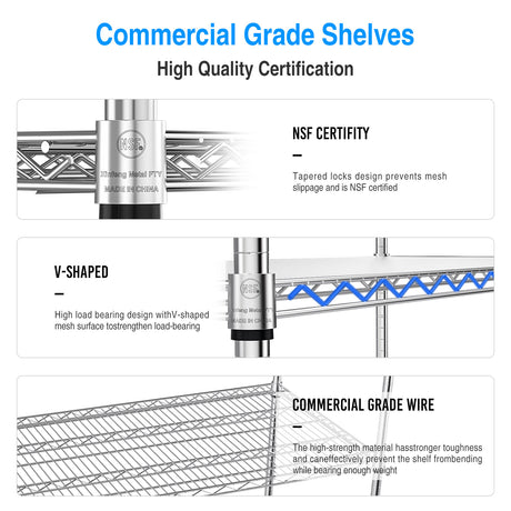 5 Tier 6000lbs Heavy Duty Adjustable Storage Rack Metal Shelf Wire Shelving Unit Chrome - V.I.P Digital Presence