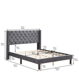 Velvet Button Tufted-Upholstered Bed with Wings Design - Strong Wood Slat Support - Easy Assembly - Gray Queen platform bed - V.I.P Digital Presence