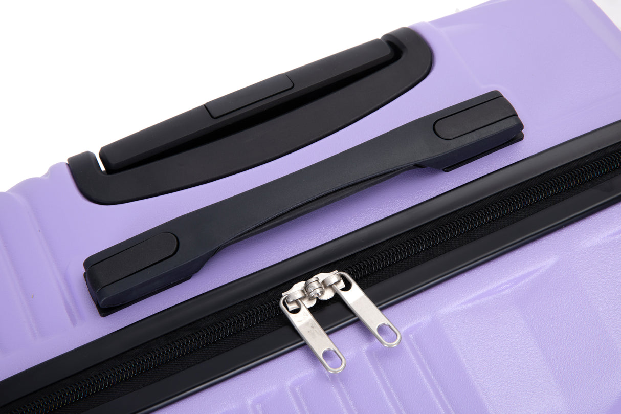 3 Piece Luggage Sets PC+ABS Lightweight Suitcase with Two Hooks Spinner Wheels (20/24/28) Light Purple