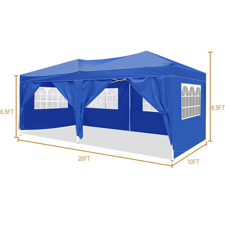 10'x20 'folding canopy with 6 detachable side walls outdoor activity shelters UPF 50+terrace portable tent (blue) - V.I.P Digital Presence