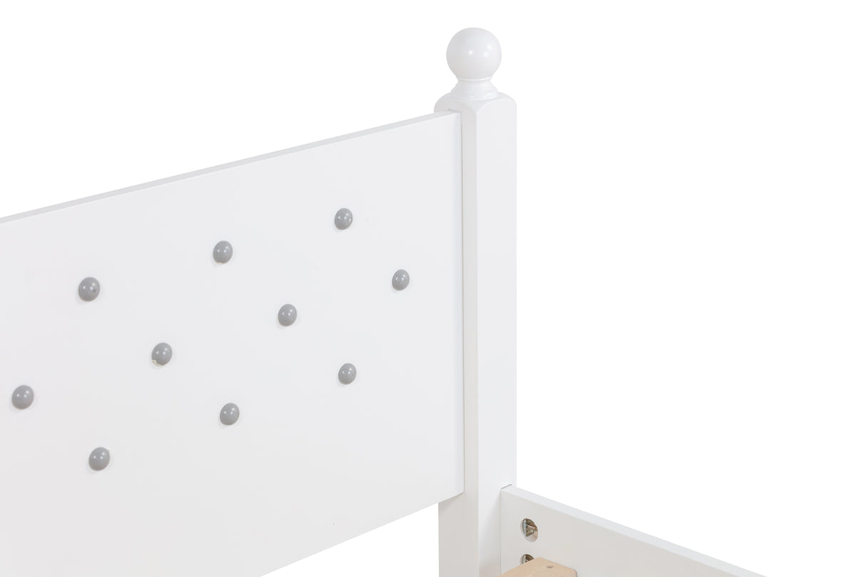 Twin Bed with Button-Decoration Headboard, with Bed Slats,White - V.I.P Digital Presence