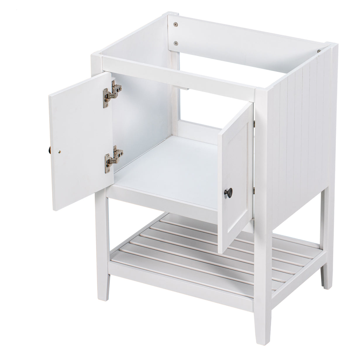 24" Bathroom Vanity Base Only, Soild Wood Frame, Bathroom Storage Cabinet with Doors and Open Shelf, White - V.I.P Digital Presence