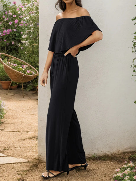 Off-Shoulder Wide Leg Jumpsuit - V.I.P Digital Presence