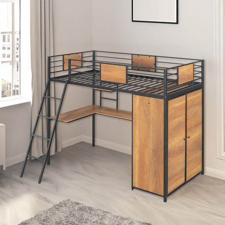 Twin Size Loft bed with L-shape Desk and Wardrobe, Black - V.I.P Digital Presence